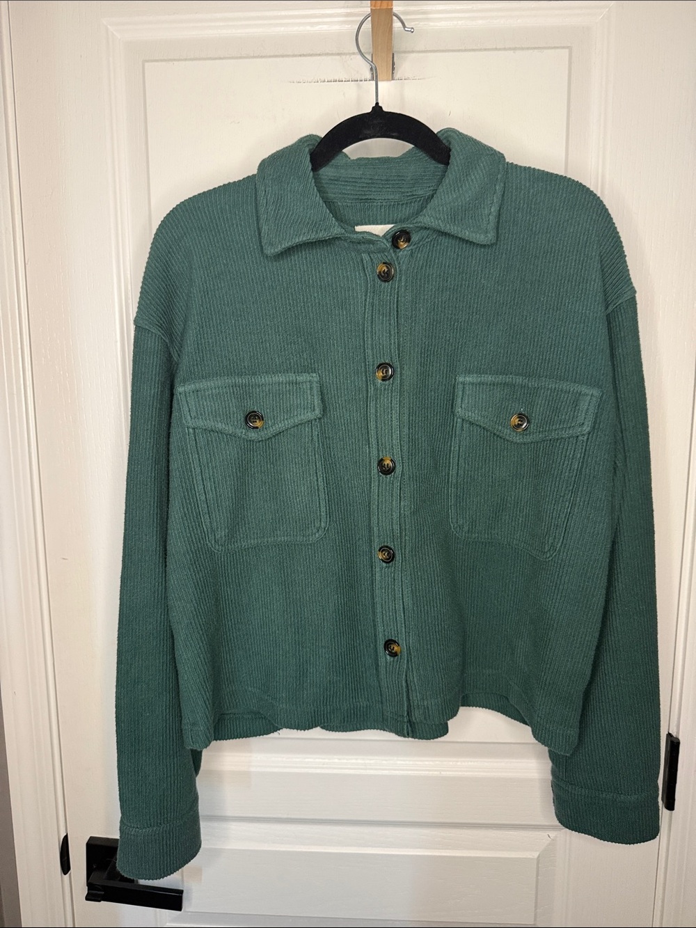 Thread & Supply Button-Front Utility Jacket in Teal Green